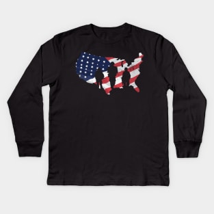 Patriotic Soldier American Flag Design Kids Long Sleeve T-Shirt